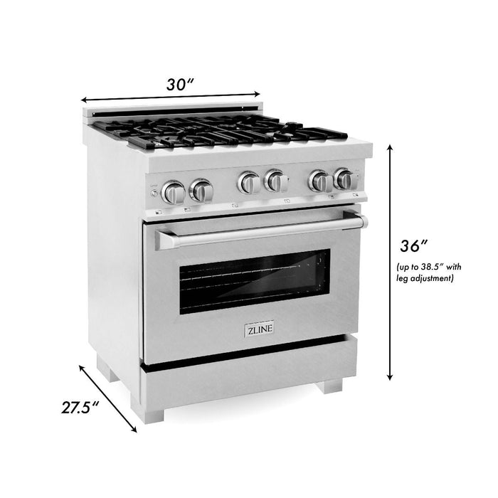 ZLINE 30 in. Kitchen Appliance Package with DuraSnow® Stainless Steel Gas Range, Ducted Range Hood and Tall Tub Dishwasher, 3KP-RGSRH30-DWV