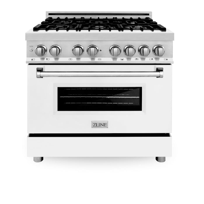 ZLINE 36 in. 4.6 cu. ft. Legacy Dual Fuel Range with 6 Burner Gas Cooktop and Electric Convection Oven in Stainless Steel with Griddle and White Matte Door (RA-WM-GR-36)