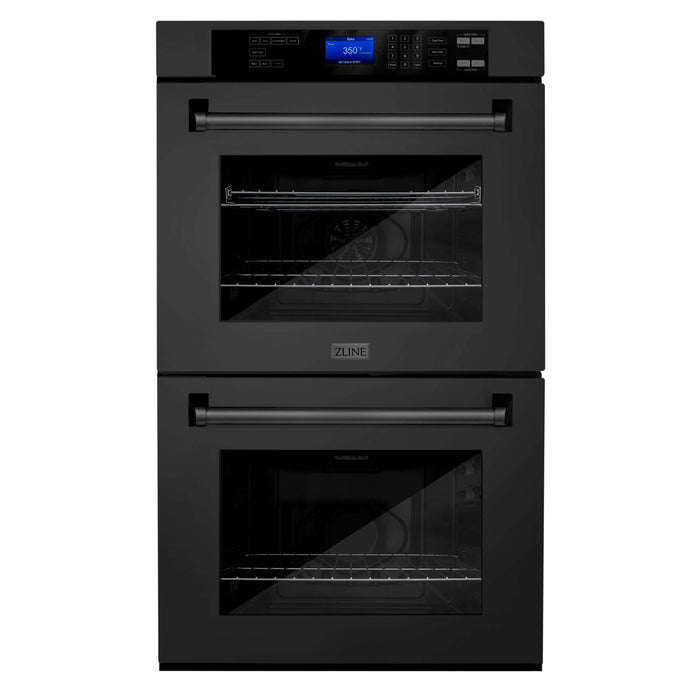 ZLINE Kitchen Package with Black Stainless Steel Refrigeration, 48 in. Rangetop, 48 in. Range Hood, 30 in. Double Wall Oven, and 24 in. Tall Tub Dishwasher (5KPR-RTBRH48-AWDDWV)