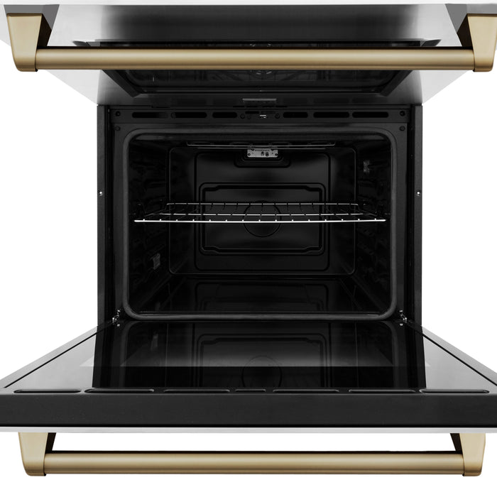 ZLINE 30" Autograph Double Wall Oven with Air Fry and Self-Clean in Stainless Steel and Champagne Bronze Handle, WADZ-30-CB