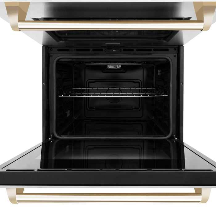 ZLINE 30" Autograph Double Wall Oven with Air Fry and Self-Clean in Stainless Steel and Gold Handle, WADZ-30-G