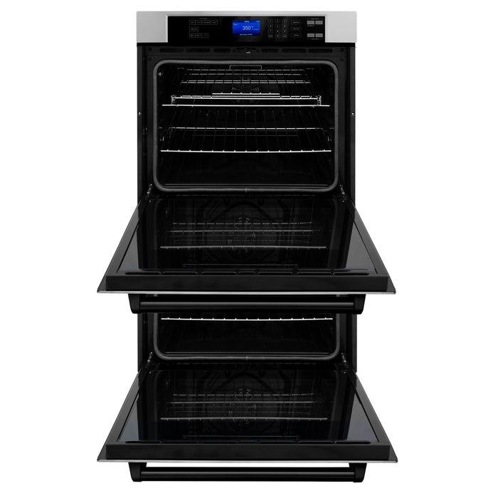 ZLINE 30" Autograph Double Wall Oven with Air Fry and Self-Clean in Stainless Steel and Black Matte Handle, WADZ-30-MB