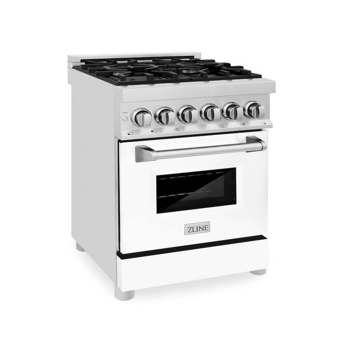 ZLINE 24 in. 2.8 cu. ft. Legacy Dual Fuel Range with 4 Burner Gas Cooktop and Electric Convection Oven in Stainless Steel and White Matte Door (RA-WM-24)