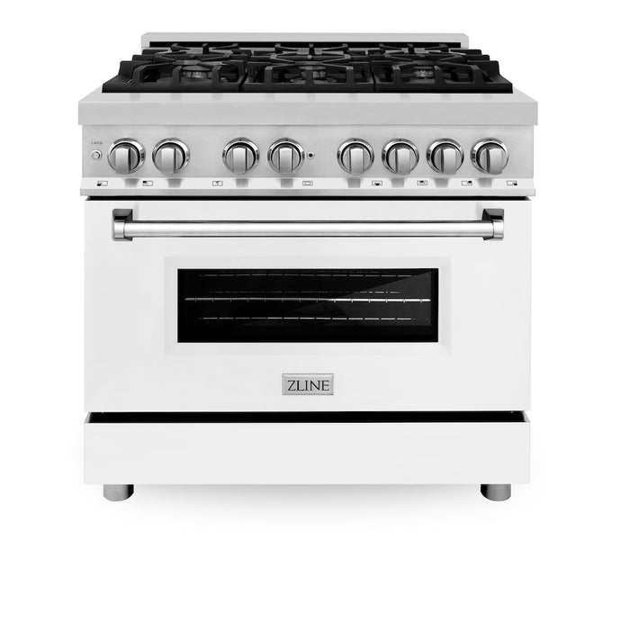 ZLINE 36 in. 4.6 cu. ft. Legacy Dual Fuel Range with 6 Burner Gas Cooktop and Electric Convection Oven in Stainless Steel and White Matte Door (RA-WM-36)