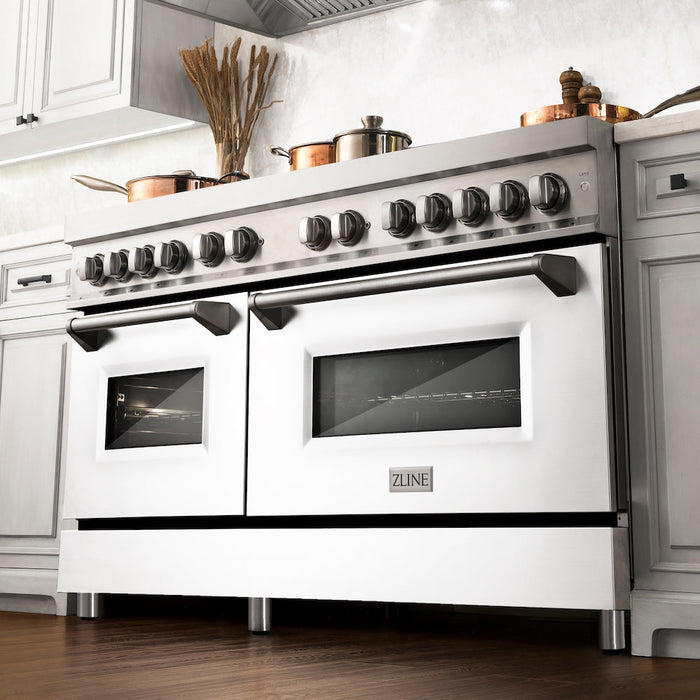 ZLINE 60 in. 7.4 cu. ft. Legacy Dual Fuel Range with 9 Burner Gas Cooktop and 2 Electric Convection Ovens in Stainless Steel and White Matte Doors (RA-WM-60)