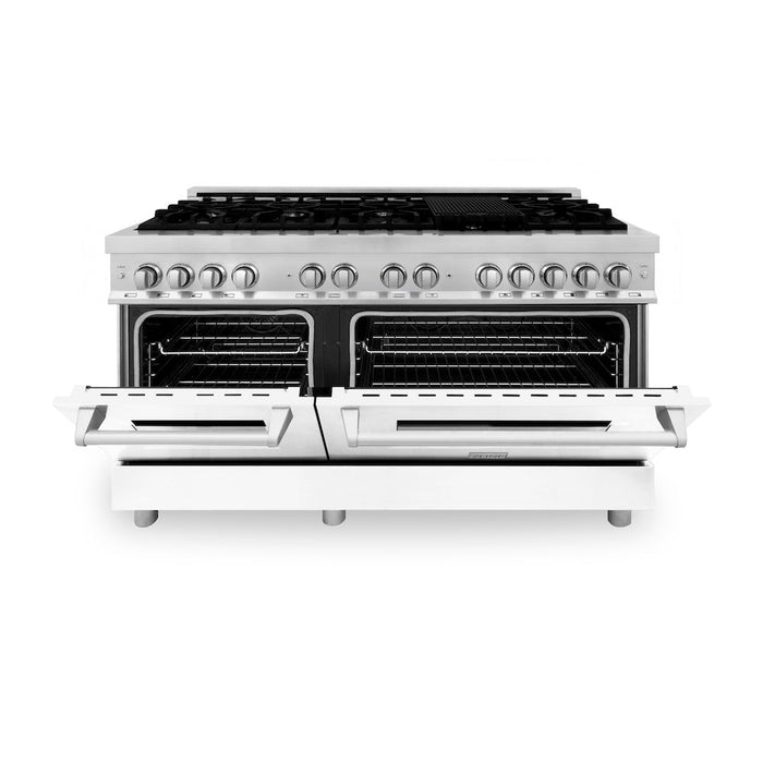 ZLINE 60 in. 7.4 cu. ft. Legacy Dual Fuel Range with 9 Burner Gas Cooktop and 2 Electric Convection Ovens in Stainless Steel and White Matte Doors (RA-WM-60)