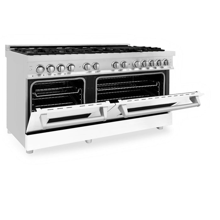 ZLINE 60 in. 7.4 cu. ft. Legacy Dual Fuel Range with 9 Burner Gas Cooktop and 2 Electric Convection Ovens in Stainless Steel and White Matte Doors (RA-WM-60)