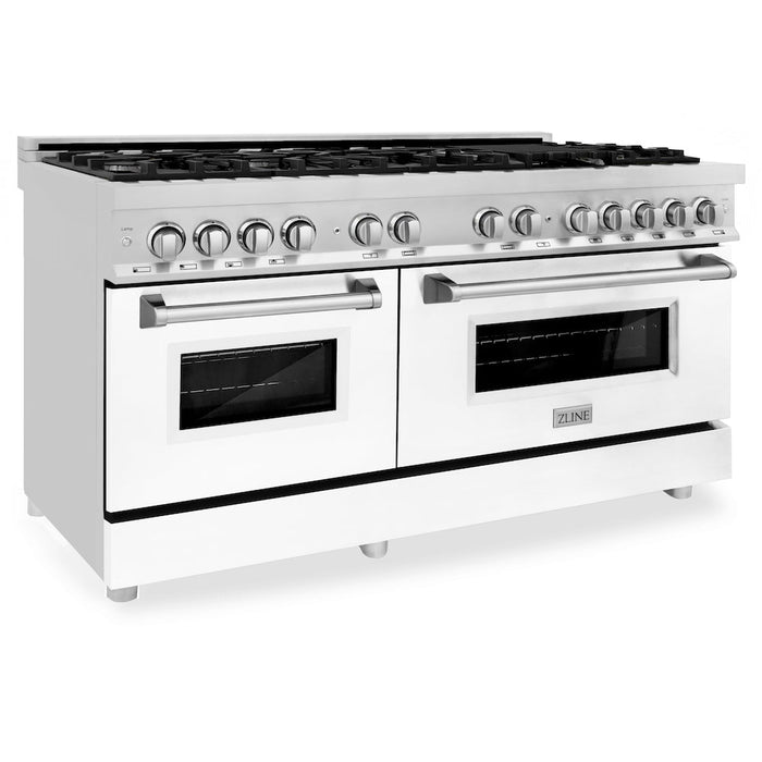 ZLINE 60 in. 7.4 cu. ft. Legacy Dual Fuel Range with 9 Burner Gas Cooktop and 2 Electric Convection Ovens in Stainless Steel and White Matte Doors (RA-WM-60)