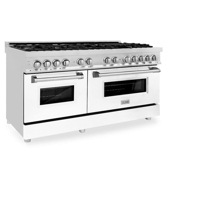 ZLINE 60 in. 7.4 cu. ft. Legacy Dual Fuel Range with 9 Burner Gas Cooktop and 2 Electric Convection Ovens in Stainless Steel and White Matte Doors (RA-WM-60)