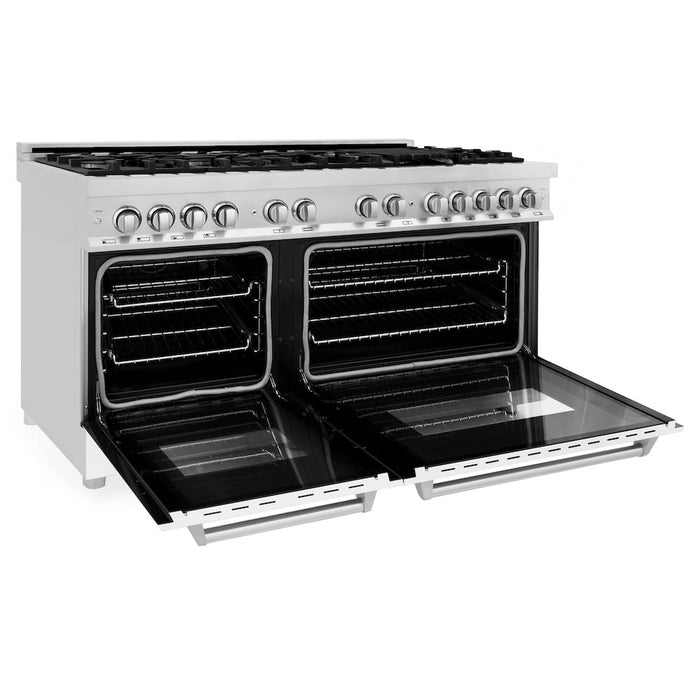 ZLINE 60 in. 7.4 cu. ft. Legacy Dual Fuel Range with 9 Burner Gas Cooktop and 2 Electric Convection Ovens in Stainless Steel and White Matte Doors (RA-WM-60)