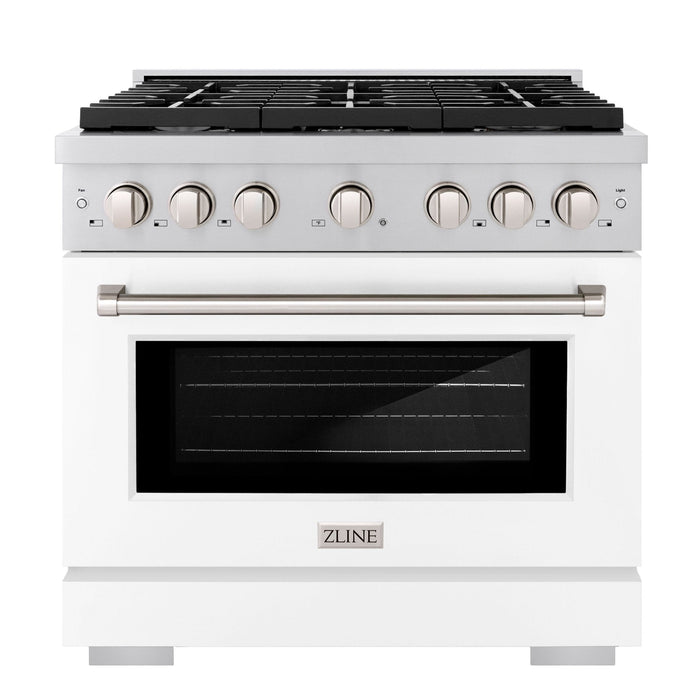 ZLINE 36" 5.2 cu. ft. Paramount Dual Fuel Range with 6 Burners in Stainless Steel with White Matte Door, SDR-WM-36