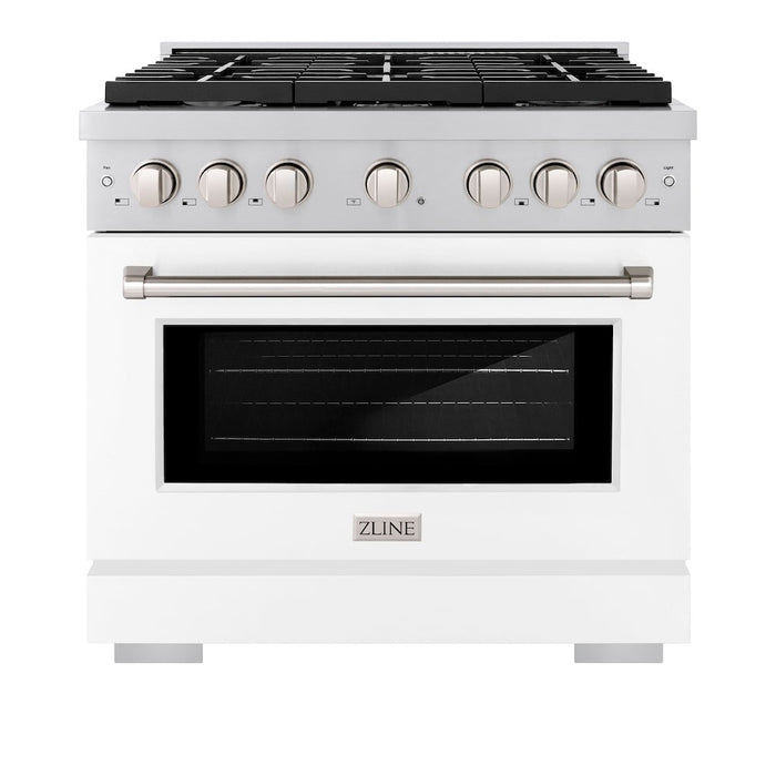 ZLINE 36 in. 5.2 cu. ft. Paramount Dual Fuel Range with 6 Burner Gas Cooktop and Electric Convection Oven in Stainless Steel with White Matte Door (SDR-WM-36)