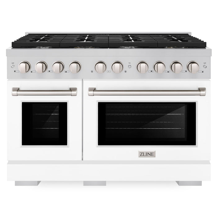 ZLINE 48" 6.7 cu. ft. Paramount Double Oven Dual Fuel Range with 8 Burners in Stainless Steel with White Matte Doors, SDR-WM-48