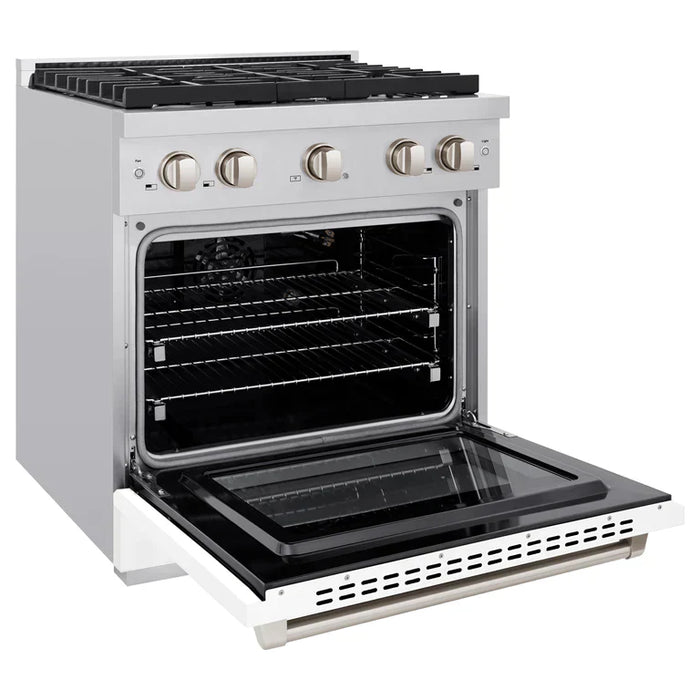 ZLINE Paramount 30" 4.2 cu. ft. Gas Range with Convection Oven in Stainless Steel with White Matte Door, SGR-WM-30