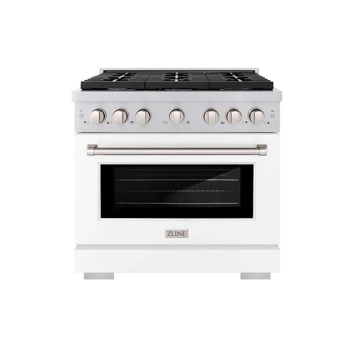 ZLINE 36 in. 5.2 cu. ft. Paramount Gas Range with 6 Burner Cooktop and Convection Gas Oven in Stainless Steel with White Matte Door (SGR-WM-36)