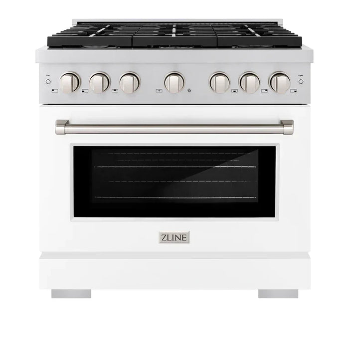 ZLINE Paramount 36" 5.2 cu. ft. Gas Range with Convection Oven in Stainless Steel with White Matte Door, SGR-WM-36