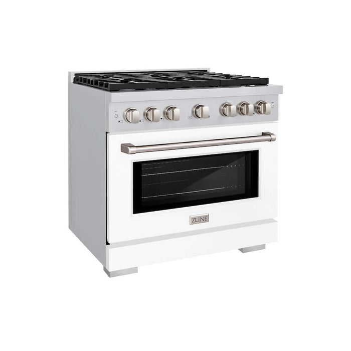 ZLINE 36 in. 5.2 cu. ft. Paramount Gas Range with 6 Burner Cooktop and Convection Gas Oven in Stainless Steel with White Matte Door (SGR-WM-36)