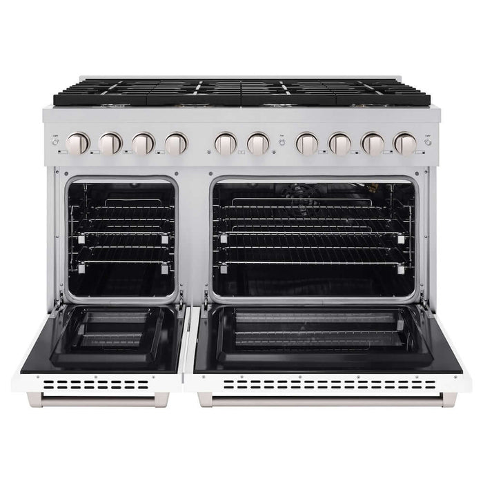 ZLINE 48 in. 6.7 cu. ft. Paramount Double Oven Gas Range with 8 Burner Cooktop in Stainless Steel with White Matte Doors (SGR-WM-48)