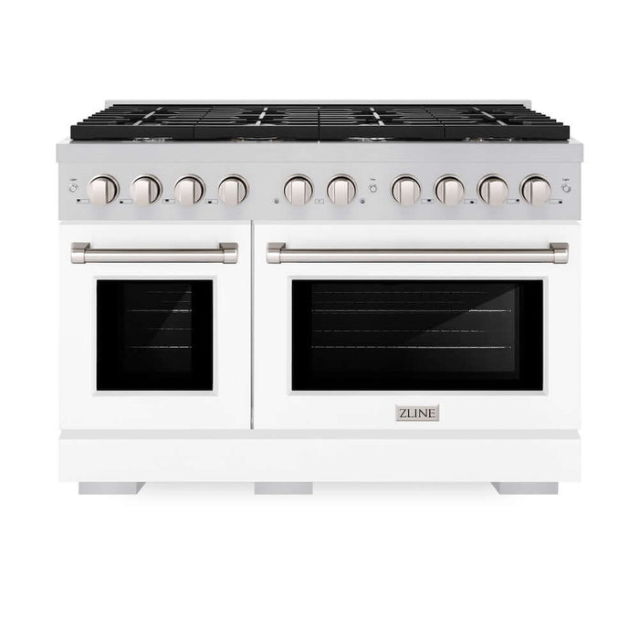 ZLINE 48 in. 6.7 cu. ft. Paramount Double Oven Gas Range with 8 Burner Cooktop in Stainless Steel with White Matte Doors (SGR-WM-48)