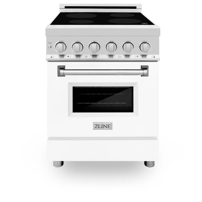 ZLINE 24 in. 2.8 cu. ft. Legacy Induction Range with 4 Element Cooktop and Electric Oven in Stainless Steel and White Matte Door (RAIND-WM-24)