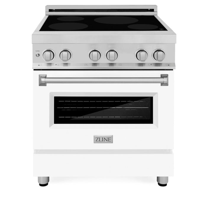 ZLINE 30 in. 4.0 cu. ft. Legacy Induction Range with 4 Element Cooktop and Electric Oven in Stainless Steel and White Matte Door (RAIND-WM-30)