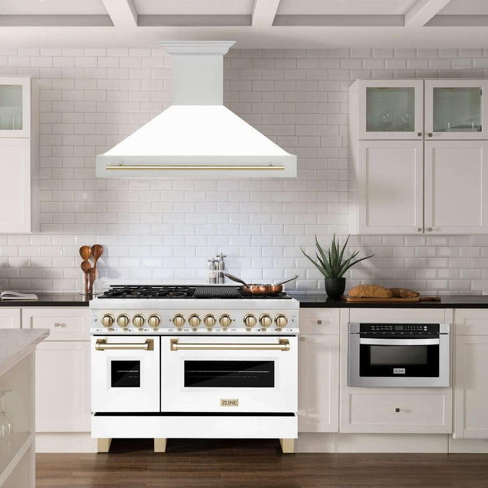 ZLINE Autograph Edition 48 in. Stainless Steel Range Hood with White Matte Shell and Accent Handle (8654STZ-WM48)