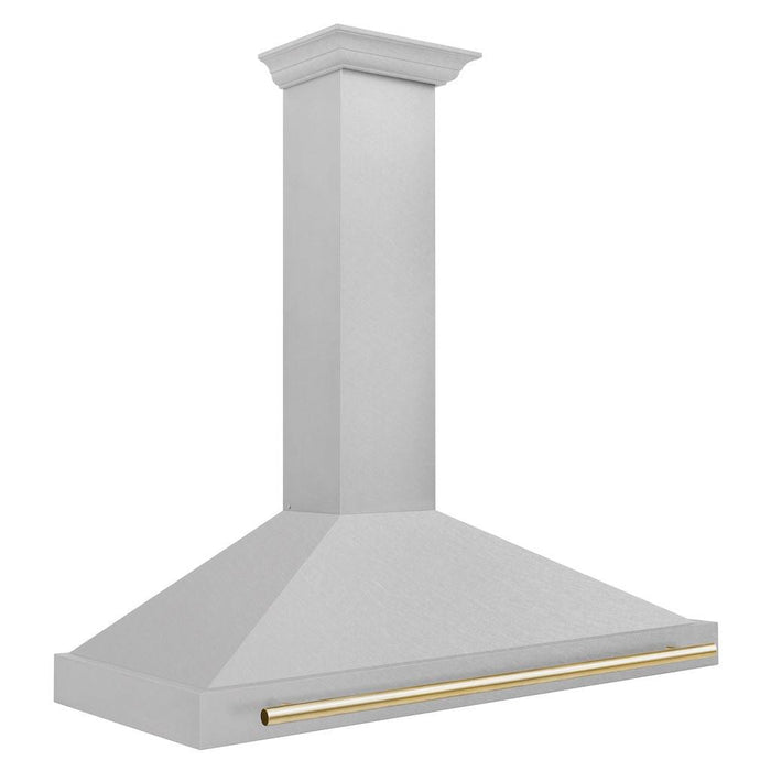 ZLINE Autograph Edition Convertible Fingerprint Resistant DuraSnow® Stainless Steel Range Hood with Polished Gold Handle (KB4SNZ-G) Polished Gold, side.