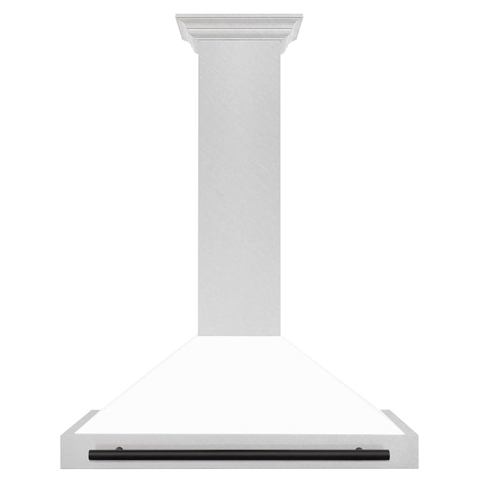 ZLINE 36" Autograph Edition Range Hood in DuraSnow® Stainless Steel with White Matte Shell and Black Handle, KB4SNZ-WM36-MB