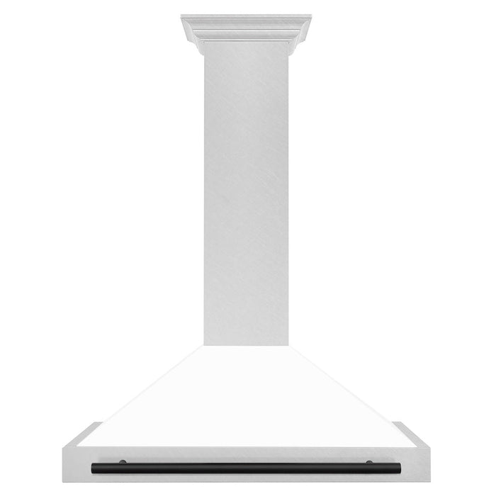 ZLINE Autograph Edition Convertible Fingerprint Resistant DuraSnow® Stainless Steel Range Hood with White Matte Shell and Matte Black Handle (KB4SNZ-WM-MB)