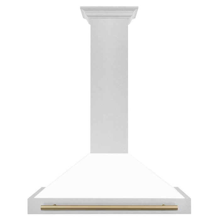 ZLINE Autograph Edition Convertible Fingerprint Resistant DuraSnow® Stainless Steel Range Hood with White Matte Shell and Champagne Bronze Handle (KB4SNZ-WM-CB)