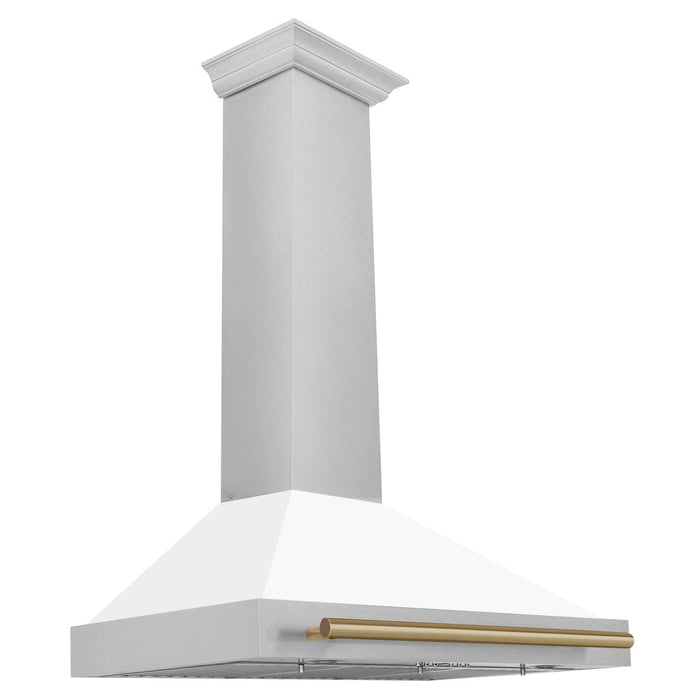 ZLINE Autograph Edition Convertible Fingerprint Resistant DuraSnow® Stainless Steel Range Hood with White Matte Shell and Champagne Bronze Handle (KB4SNZ-WM-CB)