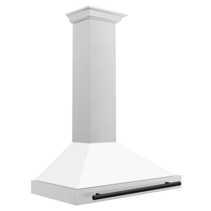 ZLINE 36" Autograph Edition Range Hood in DuraSnow® Stainless Steel with White Matte Shell and Black Handle, KB4SNZ-WM36-MB