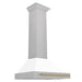 ZLINE Autograph Edition 30 in. Convertible Fingerprint Resistant DuraSnow® Stainless Steel Range Hood with White Matte Shell and Accent Handle (KB4SNZ-WM30) DuraSnow Stainless Steel with Champagne Bronze Accents