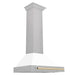 ZLINE Autograph Edition 30 in. Fingerprint Resistant Stainless Steel Range Hood with White Matte Shell and Accented Handle (KB4SNZ-WM30) DuraSnow Stainless Steel with Polished Gold Accent