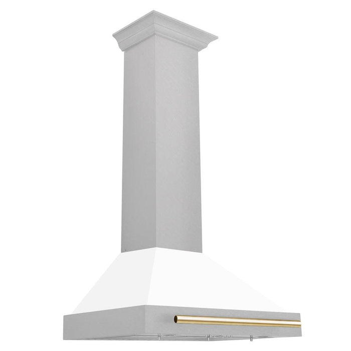 ZLINE Autograph Edition Convertible Fingerprint Resistant DuraSnow® Stainless Steel Range Hood with White Matte Shell and Polished Gold Handle (KB4SNZ-WM-G)