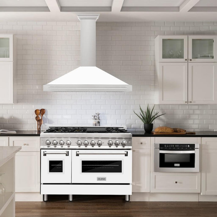 ZLINE Convertible Stainless Steel Range Hood with White Matte Shell and Stainless Steel Handle (KB4STX-WM)