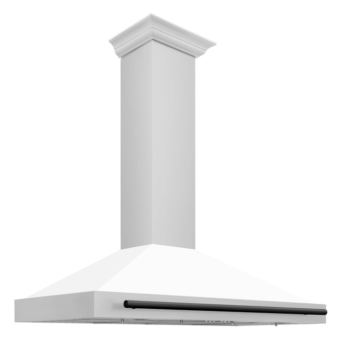 ZLINE 48 Inch Autograph Edition Stainless Steel Range Hood with a White Matte Shell and Matte Black Handle, KB4STZ-WM48-MB