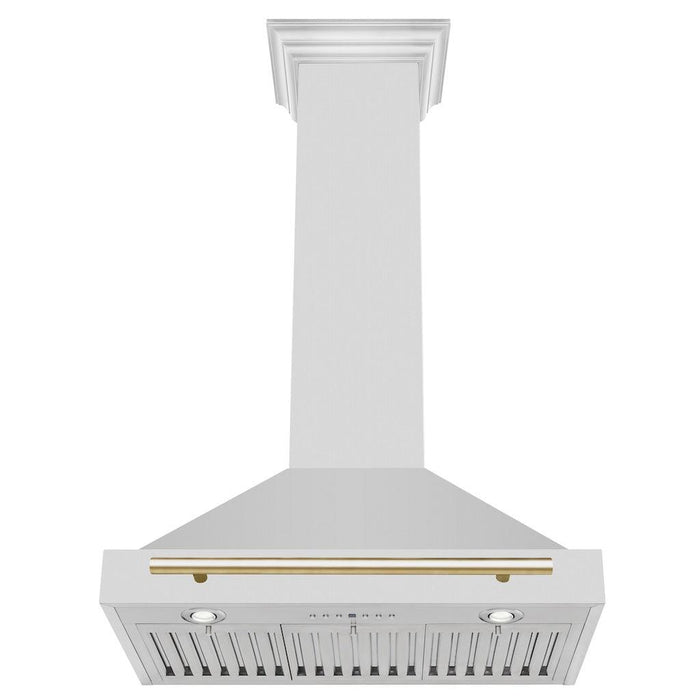 ZLINE Autograph Edition Convertible Stainless Steel Range Hood with Stainless Steel Shell and Polished Gold Accents (KB4STZ-G)