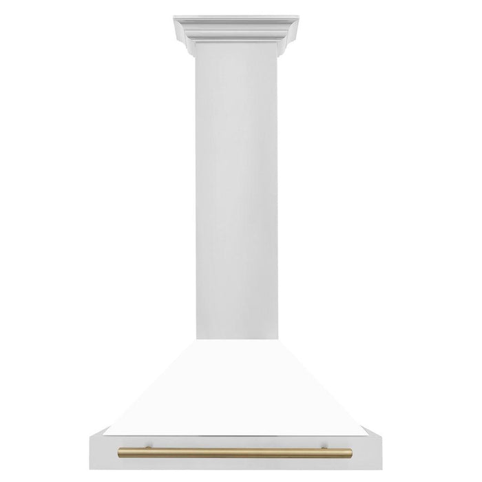 ZLINE Autograph Edition Convertible Stainless Steel Range Hood with White Matte Shell and Champagne Bronze Accents (KB4STZ-WM-CB)