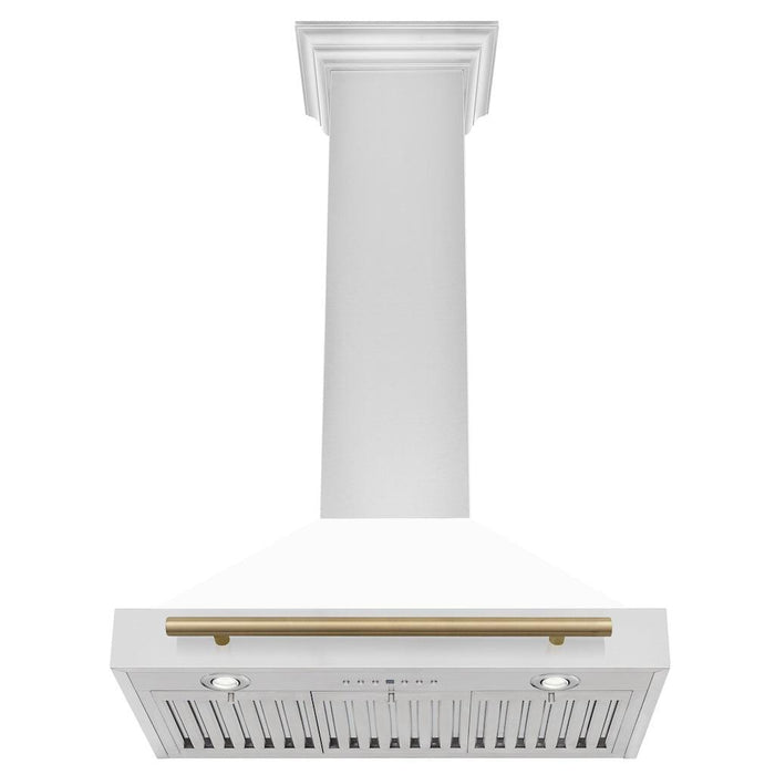 ZLINE Autograph Edition Convertible Stainless Steel Range Hood with White Matte Shell and Champagne Bronze Accents (KB4STZ-WM-CB)