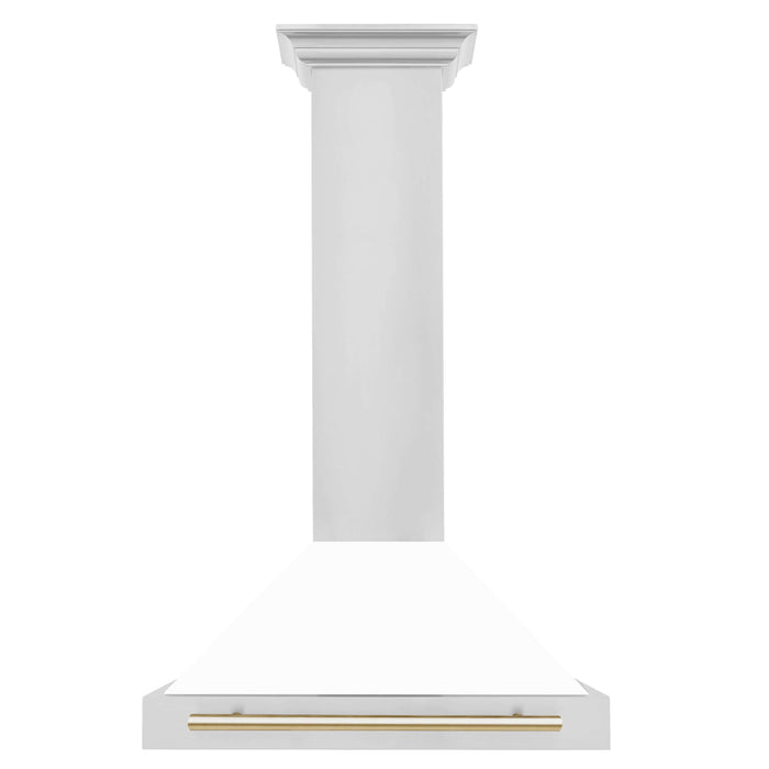 ZLINE Autograph Edition 30 in. Convertible Stainless Steel Range Hood with White Matte Shell and Accents (KB4STZ-WM30)