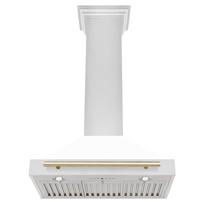 ZLINE Autograph Edition 30 in. Convertible Stainless Steel Range Hood with White Matte Shell and Accents (KB4STZ-WM30)