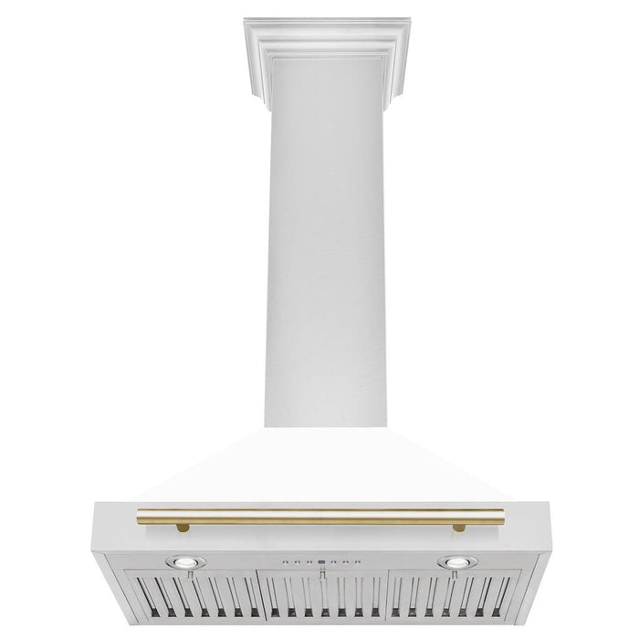 ZLINE Autograph Edition Convertible Stainless Steel Range Hood with White Matte Shell and Polished Gold Accents (KB4STZ-WM-G)