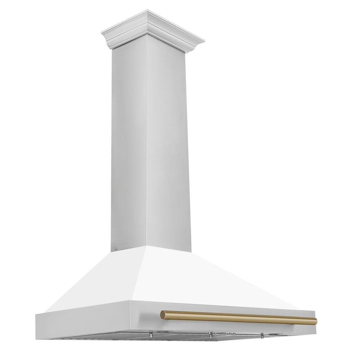 ZLINE Autograph Edition Convertible Stainless Steel Range Hood with White Matte Shell and Champagne Bronze Accents (KB4STZ-WM-CB)