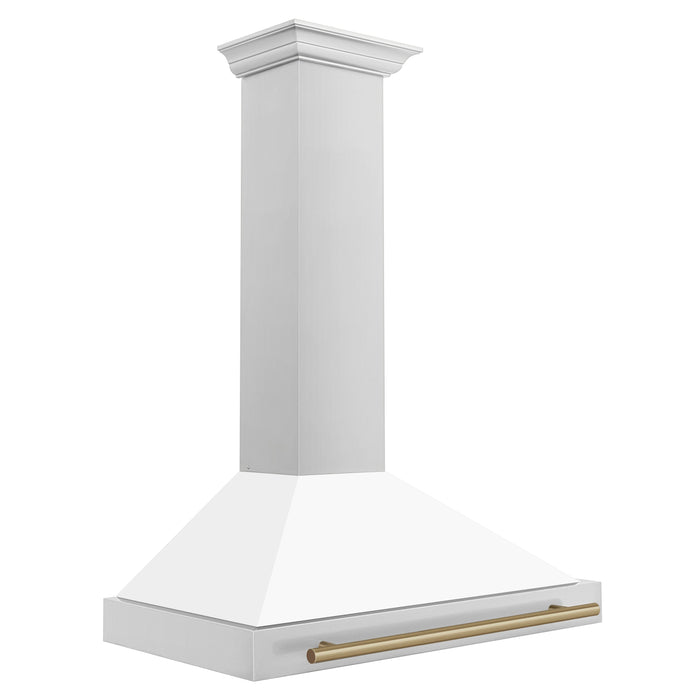 ZLINE 36 Inch Autograph Edition Stainless Steel Range Hood with White Matte Shell and Champagne Bronze Handle, KB4STZ-WM36-CB