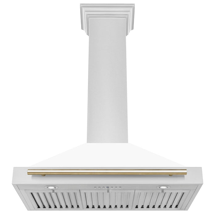 ZLINE Autograph Edition Convertible Stainless Steel Range Hood with White Matte Shell and Polished Gold Accents (KB4STZ-WM-G)