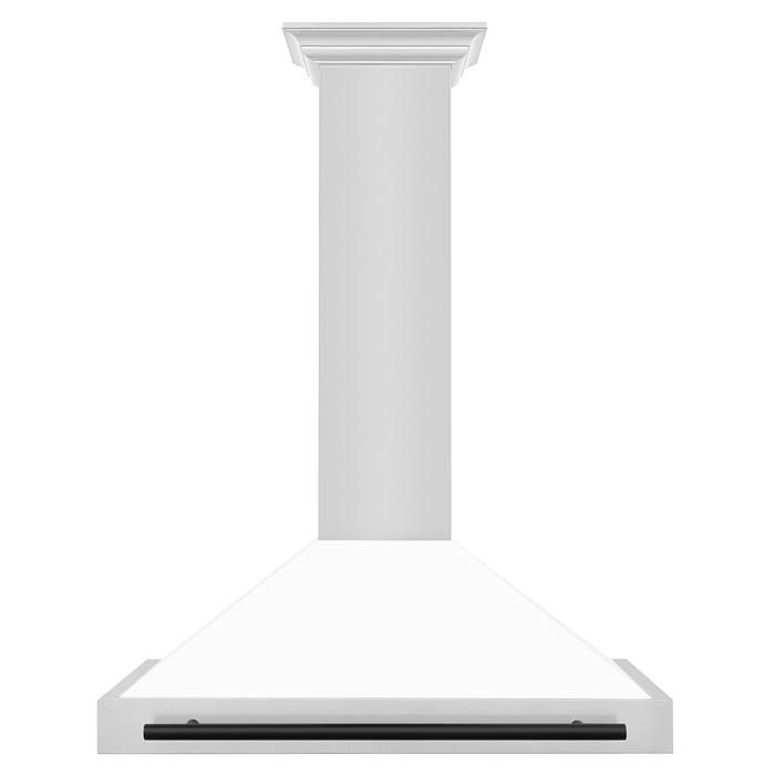 ZLINE 36" Autograph Edition Range Hood in Stainless Steel with White Matte Shell and Black Handle, KB4STZ-WM36-MB