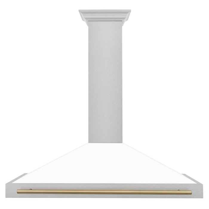 ZLINE Autograph Edition Convertible Fingerprint Resistant DuraSnow® Stainless Steel Range Hood with White Matte Shell and Champagne Bronze Handle (KB4SNZ-WM-CB)