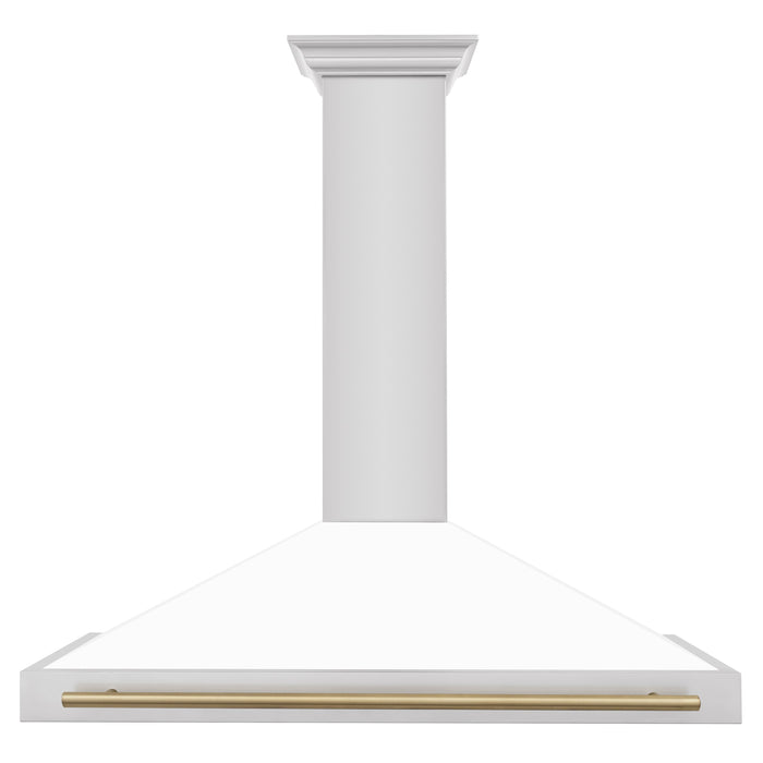 ZLINE 48" Autograph Edition Range Hood in Stainless Steel with White Matte Shell and Champagne Bronze Handle, KB4STZ-WM48-CB