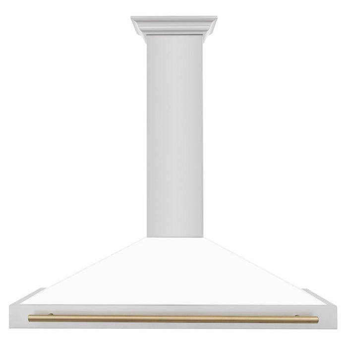 ZLINE Autograph Edition Convertible Stainless Steel Range Hood with White Matte Shell and Champagne Bronze Accents (KB4STZ-WM-CB)